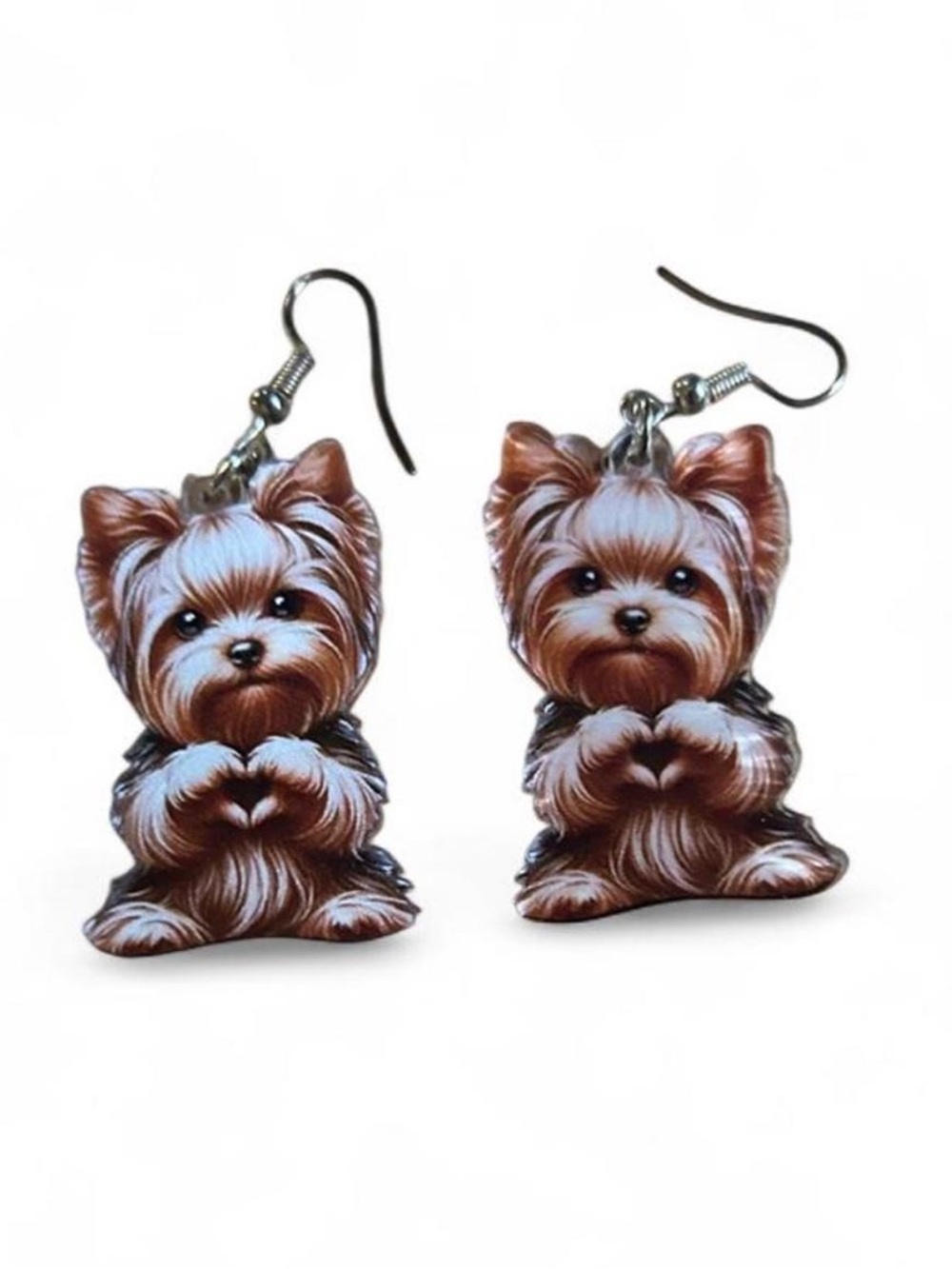 Cute Yorkie Puppy Dangle Earrings - Brown & White
